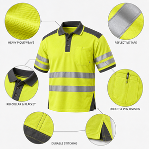 เสื้อโปโลนิรภัยสำหรับคนงานไซต์งานแบบสั่งทำพิเศษ (OEM) ผ้าฝ้าย ยูนิเซ็กซ์ ตัดต่อผ้าตาข่ายเพิ่มประสิทธิภาพ มองเห็นได้ชัดเจน สำหรับงานอุตสาหกรรม จำหน่ายจำนวนมาก - Product Image 5