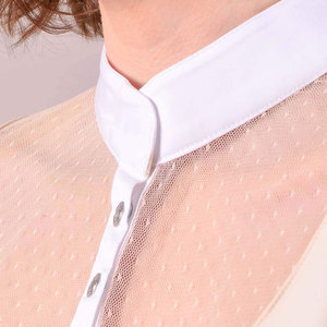 Chemise d'équitation beige à manches courtes pour femme avec col blanc et insert en mesh, boutonnée devant - Product Image 5