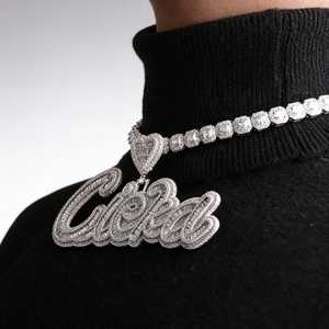 Pendentif Moissanite Iced Cursed en Argent 925, Coupe Ronde Brillante, Breloque Lettre, Style Hiphop, Bijou Unisexe, Sertissage à Griffes, Pour Soirée - Product Image 2