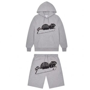 Ensemble survêtement homme gris panthère : sweat à capuche et short – Tenue décontractée streetwear 2 pièces, ensemble de sport jogging, personnalisable avec logo OEM, idéal pour la gym - Product Image 1