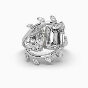 Anillo Cruzado de Dos Vías con Moissanita de 2.00CT, Corte Pera y Esmeralda, Plata 925 Original con Baño de Oro, Joyería de Estilo Único y Fino - Product Image 2