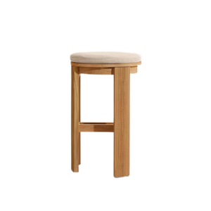 Premium Outdoor Bar <b>Stool</b> Solid Teak Upholstered Luxury Round Seat Fluted Base Commercial Furniture for Villa Hospitality - Product Image 3