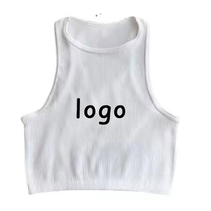 Camiseta sin mangas OEM para mujer, top corto liso, sin costuras, estilo urbano, de punto acanalado elástico, sin mangas, informal - Product Image 2