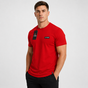 T-shirt en coton rouge décontracté pour homme Fly Humble, coupe ample, col rond, manches courtes, jersey respirant, logo imprimé au dos, anti-rétrécissement, 300g, OEM - Product Image 4