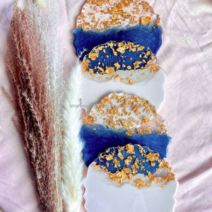 Sous-verres en résine classiques et élégants faits à la main, paillettes dorées, design en pierre naturelle, base en MDF écologique, cuisine, salle à manger, salon, maison - Product Image 3