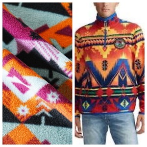 Men's Geometric Pattern Quarter-Zip Canvas Fleece <b>Jacket</b> Stand Collar Casual Winter <b>Patch</b> Design Front Logo Regular Fit - Product Image 1
