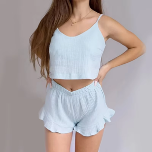 Ensemble haut et short en coton biologique 100% pour femmes, ensemble de pyjama sexy, pyjama en coton, vêtements de loisirs pour femmes - Product Image 1