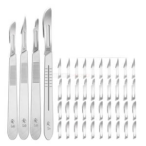 Ensemble de 44 lames de scalpel, 40 lames chirurgicales stériles # 10, # 11, # 15, # 22 outils multifonctionnels de laboratoire et d'artisanat avec 4 poignées - Product Image 1