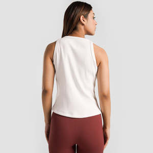 Women's <b>White</b> Ribbed O-Neck Sleeveless Tank <b>Top</b> Breathable Knitted Solid Outwear Style Regular Length - Product Image 2