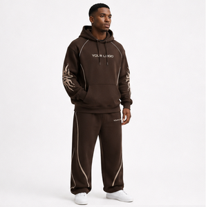 Custom Logo Piping Pullover Hoodie Tracksuit <b>Set</b> Men Oversized Heavyweight Fleece Hoodie and Sweatpants Two Piece Suit - Product Image 2
