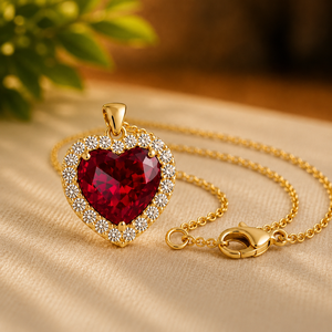 Heart Shape <b>Ruby</b> Gemstone Pendant 18K Rose Gold Plated Charm <b>Necklace</b> Halo Moissanite Valentine Day Gift - Product Image 3