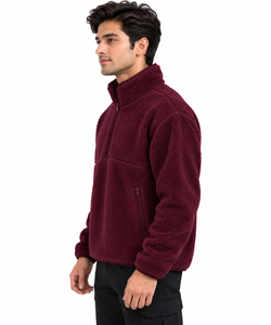 Premium Burgundy <b>Sherpa</b> <b>Fleece</b> Quarter Zip Pullover Sweatshirt for Men Warm Winter High Neck Stand Collar Cozy Teddy Borg <b>Fleece</b> - Product Image 2