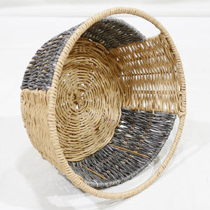 Bol décoratif élégant en osier en plastique, accent gris et beige fabriqué à la main pour la décoration de la maison du salon - Product Image 5