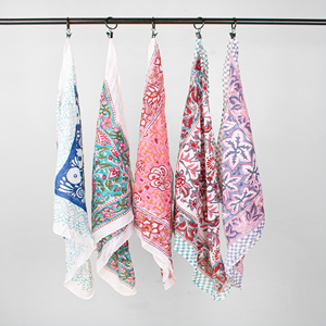 Handmade Bulk Price 100% Cotton Hand Block Print <b>Square</b> <b>Scarf</b> 21" Custom Multicolor Printed Bandanas Eco Friendly Wraps Fashion - Product Image 2
