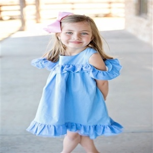 ชุดชายหาดเปิดไหล่สุดคลาสสิกสีน้ำเงินสำหรับผู้หญิง,ชุดคลุมเอวสูงสไตล์เจ้าหญิงตัวน้อยทันสมัยพร้อมการตกแต่งจีบขอบสำหรับฤดูร้อน - Product Image 3