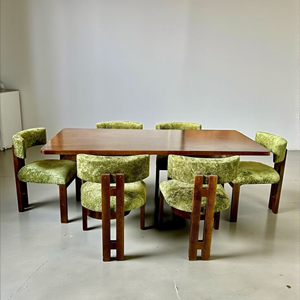 Juego de Comedor de Teca Moderno Retro con Silla Tapizada Curva, Muebles Artísticos de Madera Sólida para Interiores Contemporáneos - Product Image 1