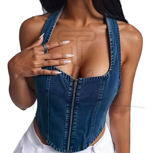 Haut court en jean pour femme, design personnalisé, pour usage extérieur, couleur unie, confortable - Product Image 4