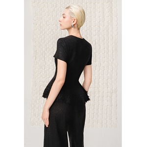 Nouvelle tendance : Blouses et chemisiers élégants pour femmes, col rond, manches courtes, en lin premium, style peplum festonné, pour femmes, du Vietnam - Product Image 4