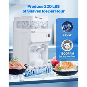 Tritaghiaccio Elettrico Commerciale 350W 1500RPM, 220 libbre all'ora, Macchina per Ghiaccio Tritato da Tavolo con Contenitore da 8L per Coni di Neve e Alimenti - Product Image 2