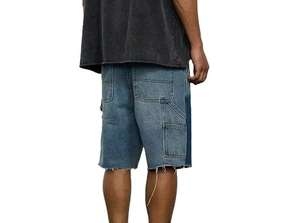 Shorts en jean vintage streetwear pour homme, design croix en cristal, tendances délavées, avec strass - Product Image 4