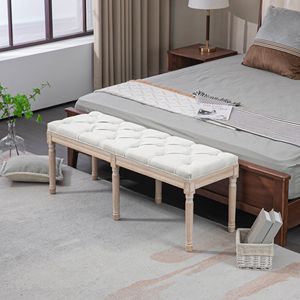 Panca per Camera da Letto in Stile Francese, Bianco Crema con Gambe in Legno Massello, Arredo Classico Rustico per Fondo Letto - Product Image 2