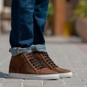 Wholesale High <b>Top</b> Pull-Up Brown Genuine Leather Men's Sneakers Stylish Casual Fashion with round Feature High Quality OEM Brand - Product Image 6