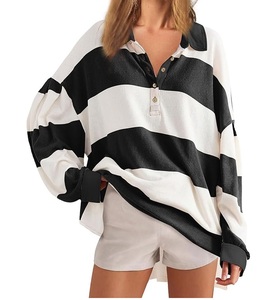 Polo en coton personnalisé pour femmes, polo rayé à manches courtes, polos d'été pour femmes - Product Image 1