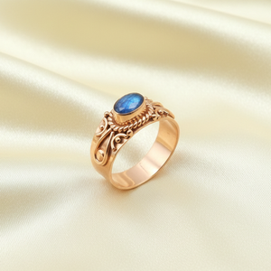 925 Sterling Silver Blue <b>Opal</b> <b>Ring</b> Vintage Floral Engraved Statement <b>Ring</b> Yellow <b>Gold</b> Plated Handmade Jewelry Gift for Women Men - Product Image 2