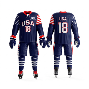 Ensemble d'uniformes de hockey sur glace en gros : Maillot en maille respirant et chaussettes, personnalisables avec logo, numéro et nom, faible MOQ, fournisseur - Product Image 1