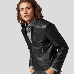 Veste en cuir véritable noire sur mesure pour homme, coupe ajustée, style Cafe Racer, veste de motard, manteau en peau de mouton souple, épaulettes rembourrées, vêtement d'extérieur - Product Image 3
