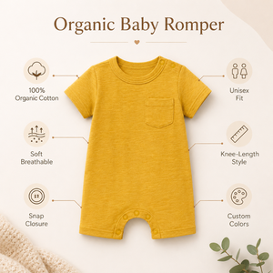 ชุดรอมเปอร์เด็กอ่อนแบบยูนิเซ็กซ์ ผ้าฝ้ายออร์แกนิค 100% |   บอดี้สูทแขนสั้นแบบสั่งทำพิเศษ เนื้อผ้านุ่ม ระบายอากาศได้ดี กันยับ ติดกระดุมแป๊ก ไม่มีป้าย - Product Image 6