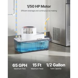 Pompa Automatica per Rimozione Condensa AC da 1/50 HP, 65 GPH con Sollevamento di 15 Piedi e Serbatoio da 1/2 Gallone, Interruttore a Galleggiante da 20 Piedi H - Product Image 2