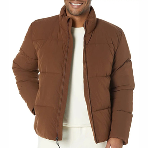 Chaqueta Acolchada Marrón para Hombre, Cuello Alto, Corte Regular, Informal de Invierno, Relleno de Fibra de Poliéster Gruesa, Cierre de Cremallera - Product Image 2