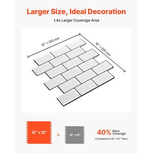 Piastrelle Adesive da Parete 10 Fogli 12x12 Pollici, Spessore 0,78 Pollici, Dimensioni 305x305x2,0mm, Stile Bordi Subway - Product Image 5
