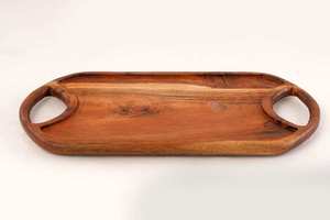 Plateau de service minimaliste en bois, forme ovale, fait main, en bois d'acacia poli, pour la maison, l'hôtel, le restaurant, décoration de table - Product Image 6