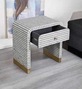 Table à tiroirs en os incrusté de la marque ILAHI, design moderne, détails en agate, rangement à trois niveaux, meuble portable pour la maison - Product Image 1