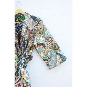 Bata de algodón estilo bohemio para mujer, bata kimono con estampado floral de paisley, bata ligera, bata de baño estampada, bata para damas de honor. - Product Image 3
