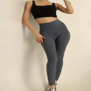 High Waisted Full Length Leggings Solid Gray Seamless Stretch Knitted Women's <b>Tummy</b> <b>Control</b> Shapewear Comfortable Breathable - Product Image 5