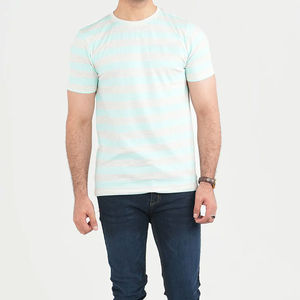 Camiseta de Hombre de Alta Calidad, Azul Claro con Rayas, Manga Corta, Cuello Redondo, Corte Ajustado, Transpirable, de Algodón, Informal, Directorio de Fabricantes - Product Image 3