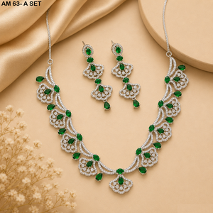Silver Plated <b>Bridal</b> Jewelry Set MIJ Luxury American Diamond Necklace Set with CZ Stones Silver Plated Alloy Fashion Necklaces - Product Image 3