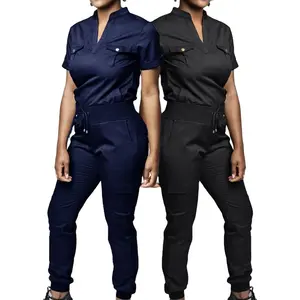 Tıbbi scuniform üniforma setleri kadınlar hemşire üniforması kısa kollu v yaka sctops pantolon kap üç parçalı setleri Tops