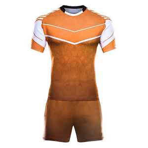 Conjuntos de Camiseta y Pantalones Cortos de Rugby Unisex Personalizados al por Mayor, Servicio OEM, Impresión por Sublimación, Tallas Grandes, 100% Poliéster - Product Image 6