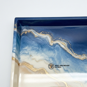 ถาดเก็บของเรซิ่นสีน้ำเงินทรงสี่เหลี่ยมหรูหรา ลายหินอ่อนสีทอง สำหรับโต๊ะกาแฟและตกแต่งบ้าน/สำนักงานสมัยใหม่ - Product Image 6