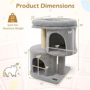 Arbre à chat compact de 26 pouces avec 2 niches et poteaux à gratter en sisal, tour anti-basculement pour petits espaces - Product Image 5