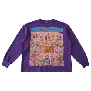 Sudadera térmica de punto gofrado extragrande personalizada, con estampado gráfico vintage lavado, de manga larga, de algodón, estilo streetwear, unisex. - Product Image 5