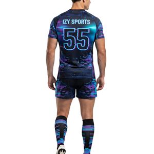 Conjunto de Uniforme de Rugby Sublimado con Gráficos Digitales, Jersey de Poliéster Transpirable de Alto Rendimiento, Pantalones Cortos de Compresión con Estampado Abstracto para Equipos - Product Image 3