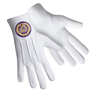 Gants de cérémonie maçonniques en coton pur, modèle Grand Maître Blue Lodge, avec patch brodé violet - Product Image 2