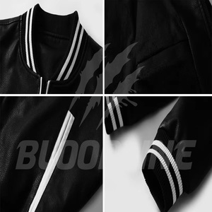 Blouson Bomber en Cuir PU Noir pour Homme BLOODLINE, Fermeture Éclair, Col Rabattu, Vêtement Casual d'Automne - Product Image 5