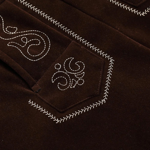 Dernière collection : Short Lederhosen pour homme en daim marron brodé, style vintage bavarois, avec bretelles croisées au dos - Product Image 5