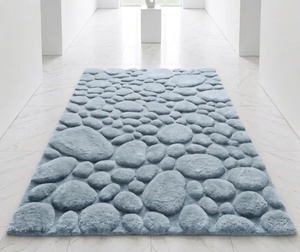 Tapis moderne à motif galets bleus, rectangulaire, en polyester tufté et moelleux, avec envers en LATEX pour salon - Product Image 1